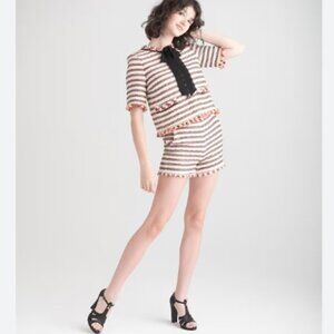 Zara 🟣​ EUC Size Large Tweed Striped High-Waist Shorts